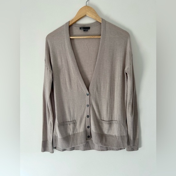 VINCE cardigan button down v neck beige sweater oversized fit - Picture 3 of 8